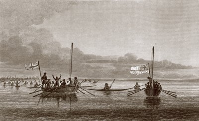 Eskimaux venant vers les bateaux dans la baie de Shoalwater, 7 juillet 1826, de 